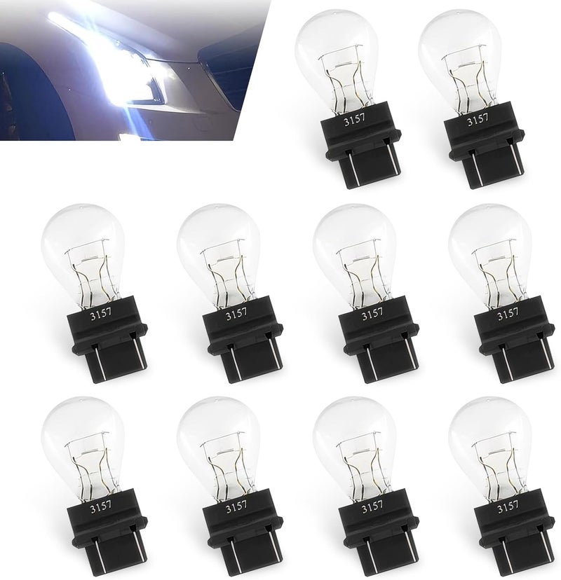 Anyhut 10 PCS Car 3157 Bulb, 12V 21 / 5W Turn Signal Bulb & Brake Light Bulb, Tail Light Bulb Standard Replacement Accessory, Universal for Most Cars, Trucks and Vans (White) - Image 1